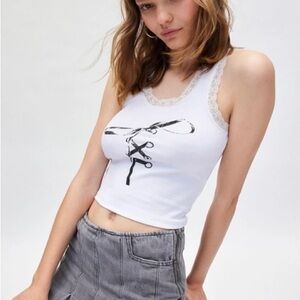 Urban outfitters Lace Trim Bow Graphic Tank Top